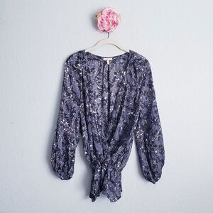 Joie Vivette Abstract Blue Silk Wrap Blouse